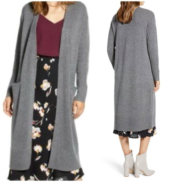 Halogen Dark Grey Heather Cashmere Wool Blend Cardigan Open Front Women’s M - Picture 1 of 9